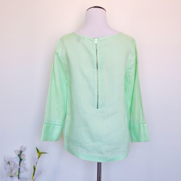 NEW! J. Crew Floral Embroidered 100% Linen Blouse Exposed Zipper Mint Green SZ 2 - Picture 5 of 8